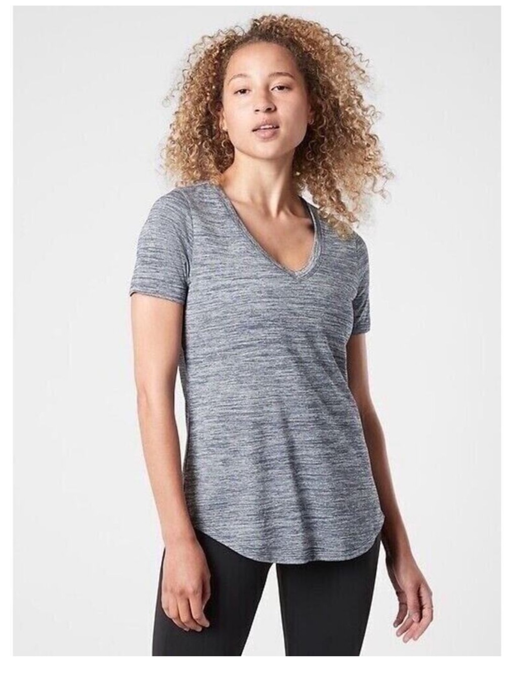 Athleta Breezy Scoop V-Neck Short Sleeve Tee in Heather Gray